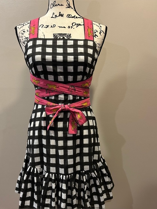Mo Maya Dresses & Skirts - Mo Maya Luna Check and Leopard Print Strap Square Neckline Sleeveless Mini Dress